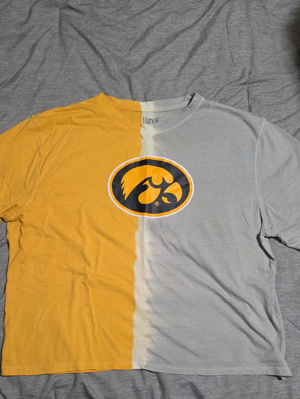 Hanes Yellow and Gray Iowa Hawkeyes Split-Color Tee
